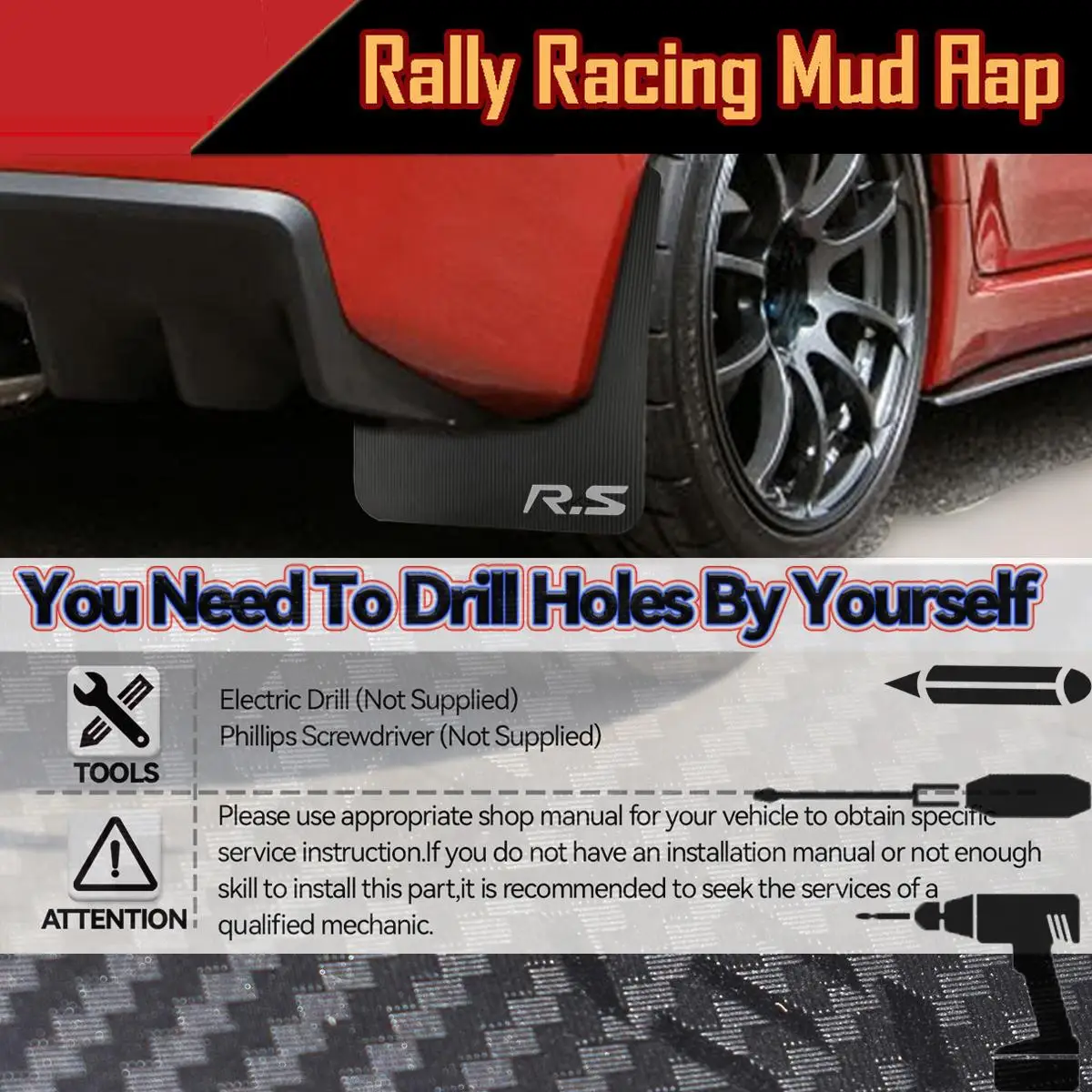 Set Racing Sport Carbon Fiber Mudflaps, MUDGUARDS Universal Black Red Car Styling Protection Body Modification Kit Auto Mud Flap