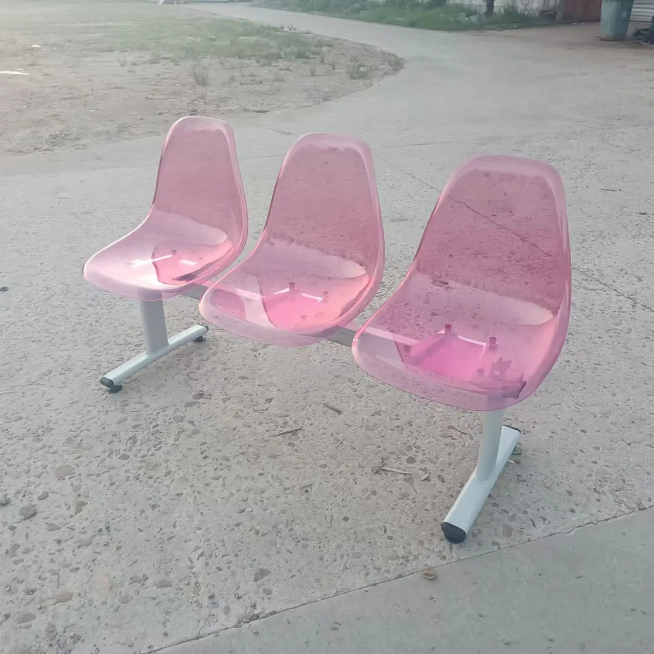 three-person transparent plastic row chair