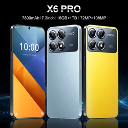 Morning X6 Pro SmartPhone avec écran HD 7.3, téléphone portable Android débloqué, téléphone portable, original, 5G, 16 + 1 To, touristes, SIM, celulaire, version globale