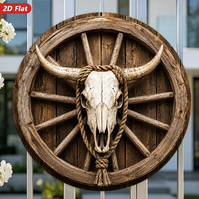 CIFBUY Rustic Western Buffalo Skull Metal Wall Art,Waterproof Durable Indoor Outdoor Sign,Living Room Bedroom Lounge Decor