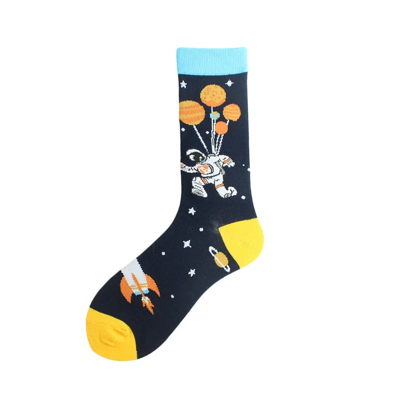 Calzini da uomo astronauta stile pittura Harajuku calzini in cotone colorato Planet Rocket Space Street Alien Socks