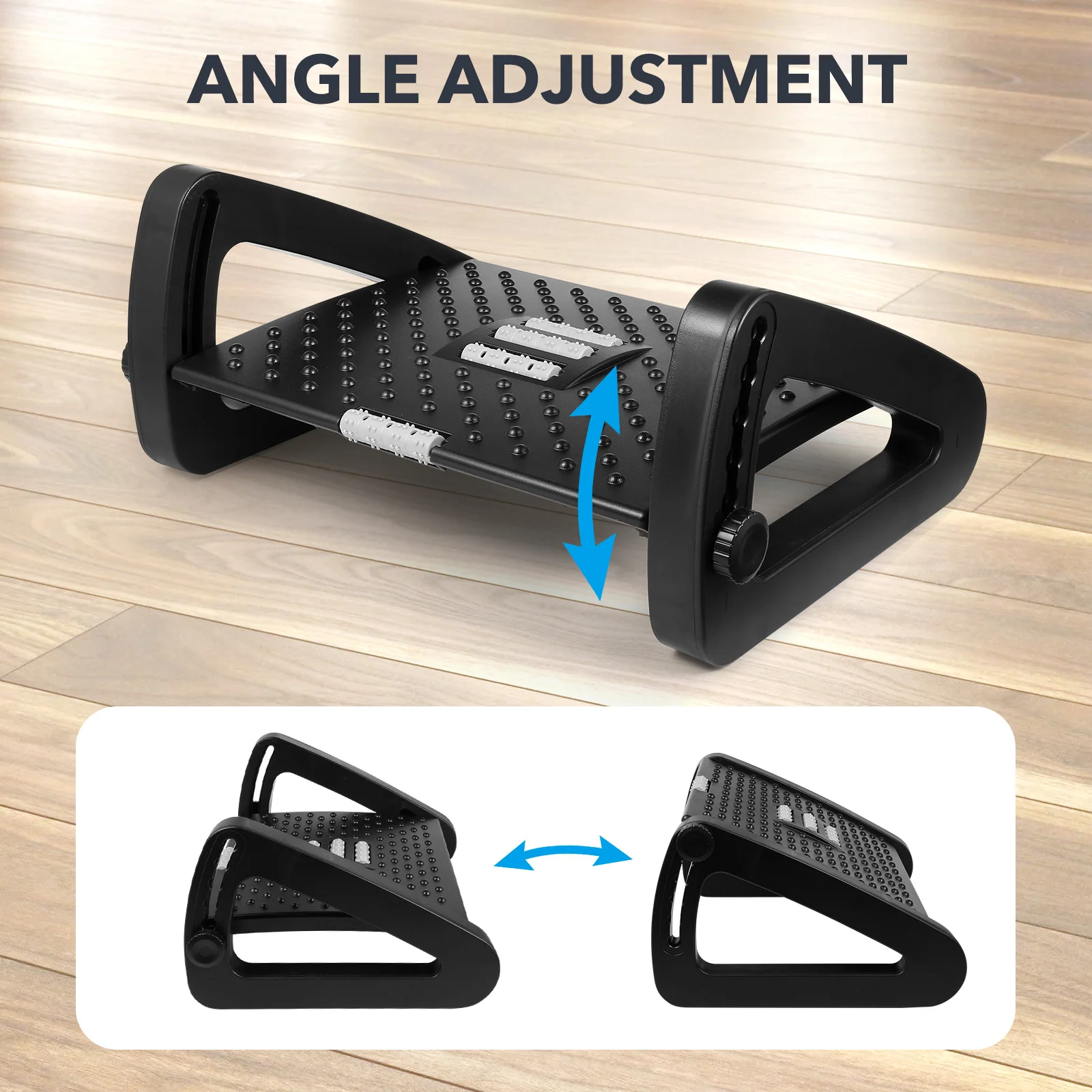 

Ergonomic Foot Rest Adjustable Height Tilt Angle Anti-Skid with Massage Roller Office Home Under Desk Footrest for Fatigue
