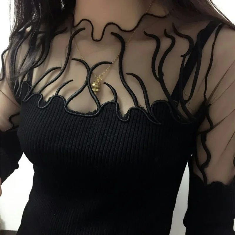 Wear Fashion Sexy Lace Pullover Sweater Blusas Clothes for Women Tops Shirts Blouses