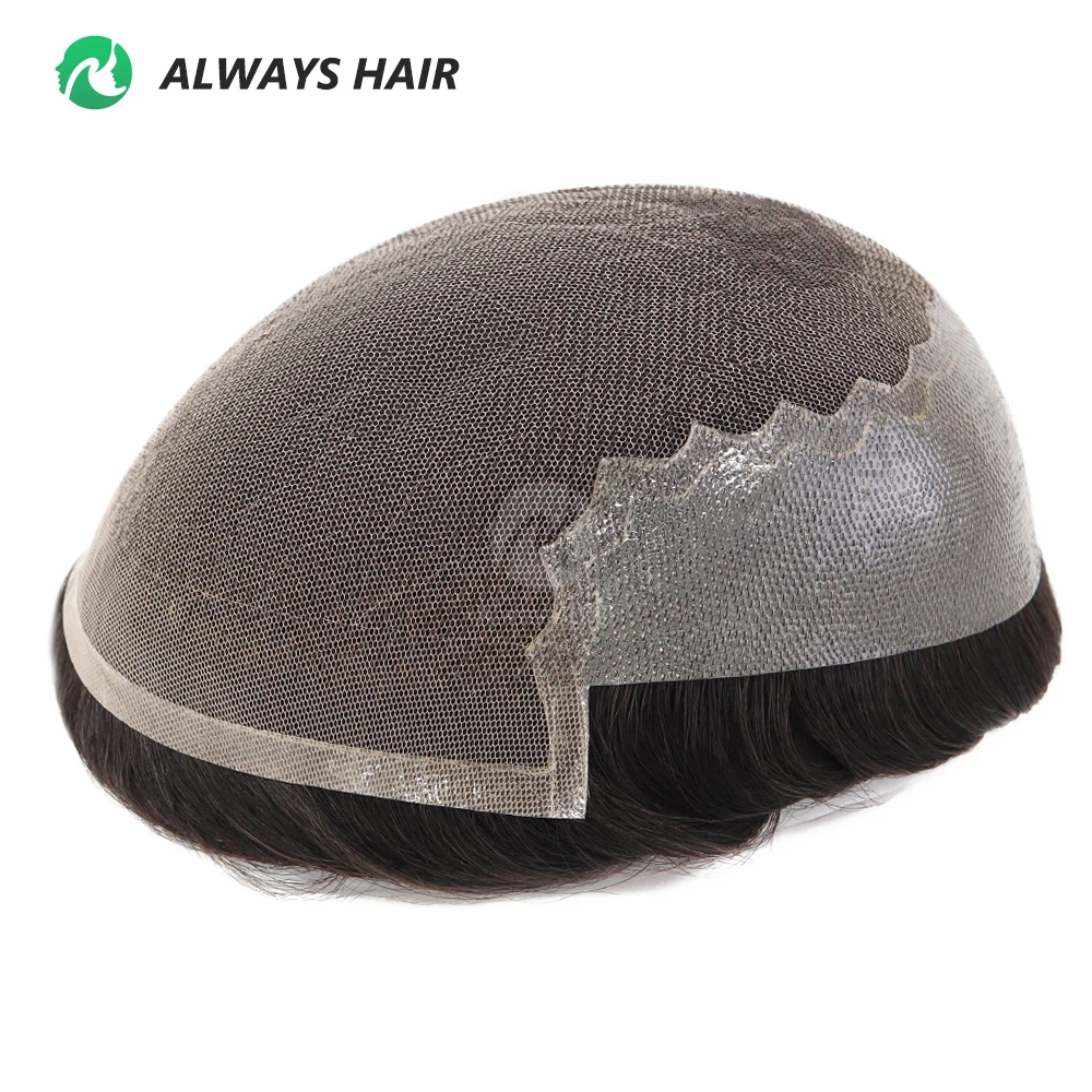 Alwayshair-DUAR Q6 130% Hair Density Mens Toupee Lace and PU Men Capillary Prosthesis Hair System Invisible Natural Hair Wig Man