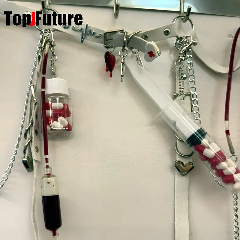 Y2K – pendentif vaisseau sanguin pour fille, accessoires de cosplay, ceinture de seringue, ornement vent d'hôpital, accessoires de cosplay d'halloween, bouteille de pilule, porte-clés