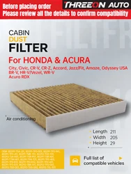 For Renault LAGUNA 2 HONDA CITY CIVIC 10 CRV 5 JAZZ 3,4 CR-Z Fit 3 Activated Carbon Air Cabin Filter CU2149 CU21003 MK4080P