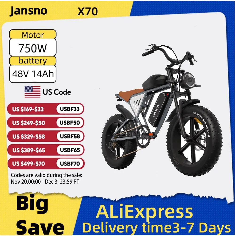 

Jansno X70G Adult electric bike 750W City ebike removable dual Battery: 48v14Ah+48v20Ah 20 inches fat tire E-Mountain bike
