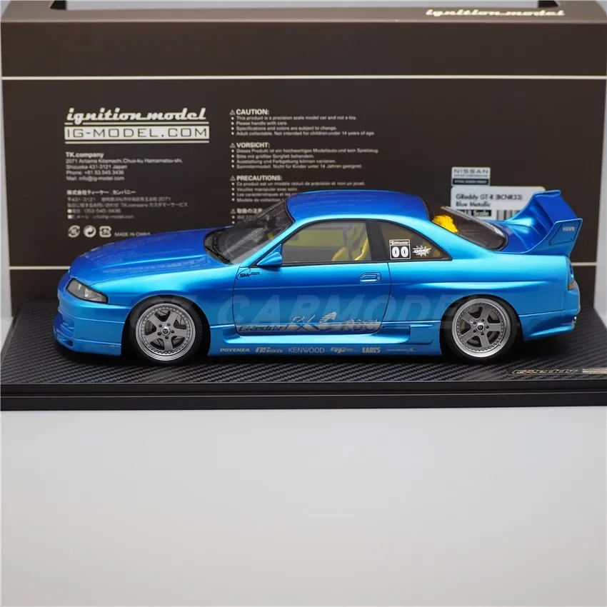 IG 1:18 R33 GReddy GTR BCNR33 Blue Metallic JDM Simulation Limited Edition Resin Metal Static Car Model Toy Gift