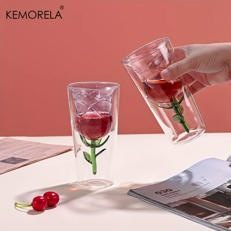 

KEMORELA INS двухслойный бокал для вина в форме розы, дизайн, бокал для красного вина, чашка для сока, подходит для свадьбы, Дня святого Валентина