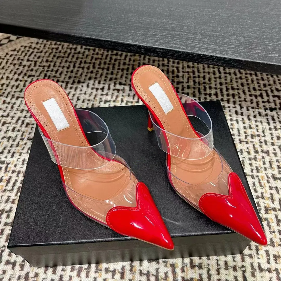 

Minimally High Heels Baotou Love Fashion Half Slippers for Women Wearing Genuine Leather Banquet Pointed High Heels