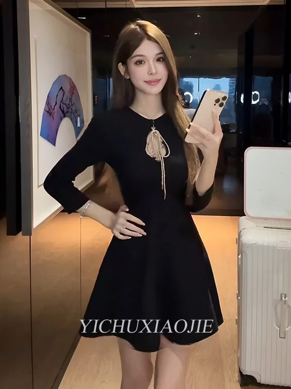 

Ele Long Sve Women's Dr Slimming Waist ort Base Skirt Autumn Winter New Sle Faionable Casual Mid-Waist Design