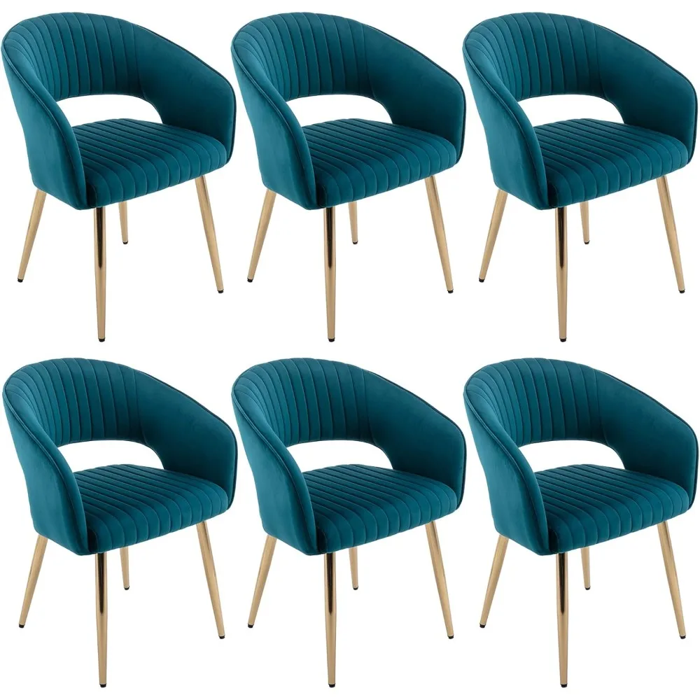 Velvet dining chair with golden legs, modern upholstered dining chair set of 6, hollow back side upholstery chair