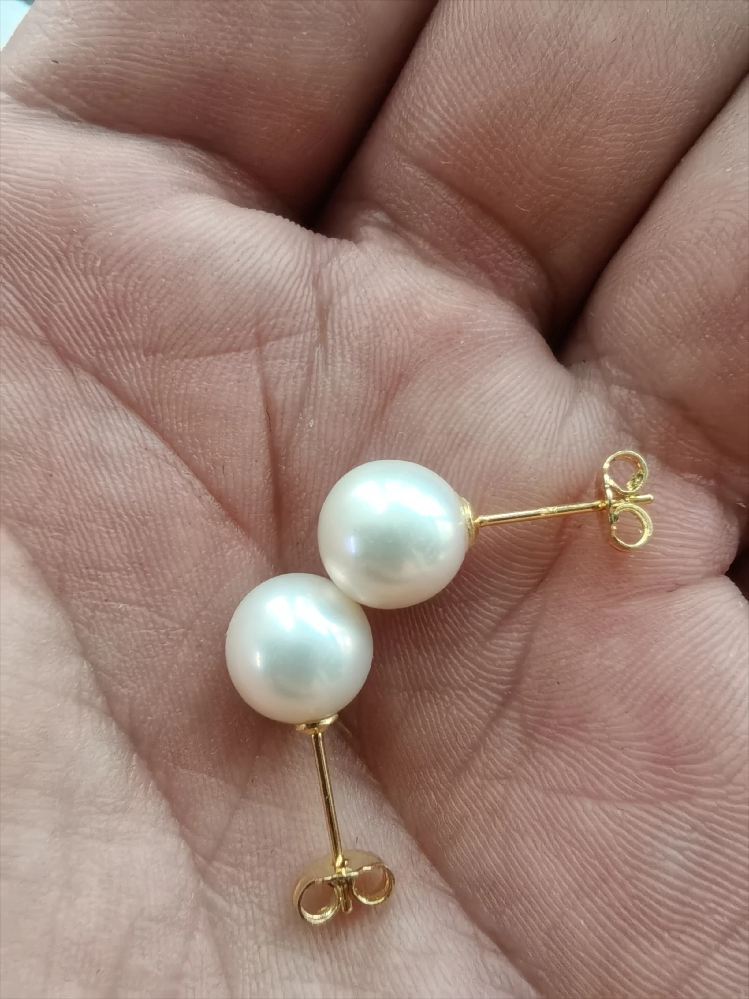

Limited time promotion pearl earrings AAAA9-10mm natural round beads 14k gold earrings (real photos)