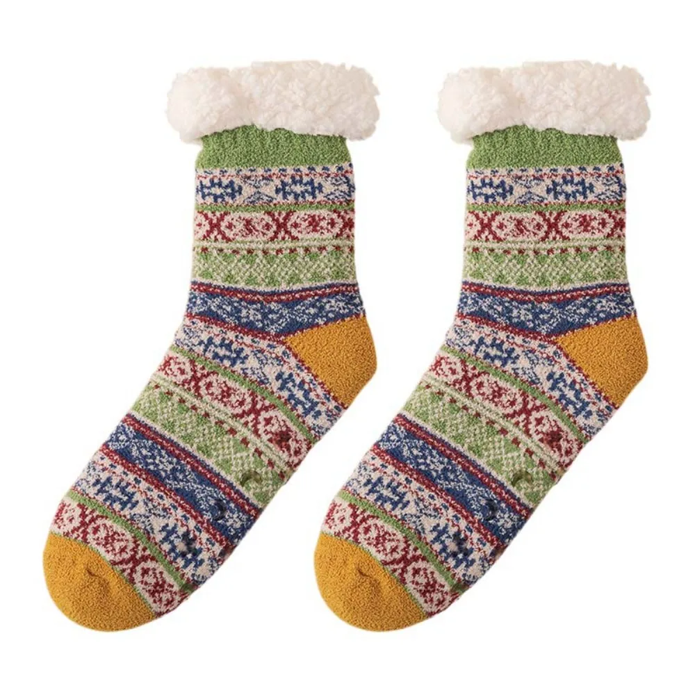 

Retro Plush Thick Thermal Socks Mid Tube Ethnic Style Sleeping Socks Thicken Warm Anti Slip Fleece Sock Winter Gifts
