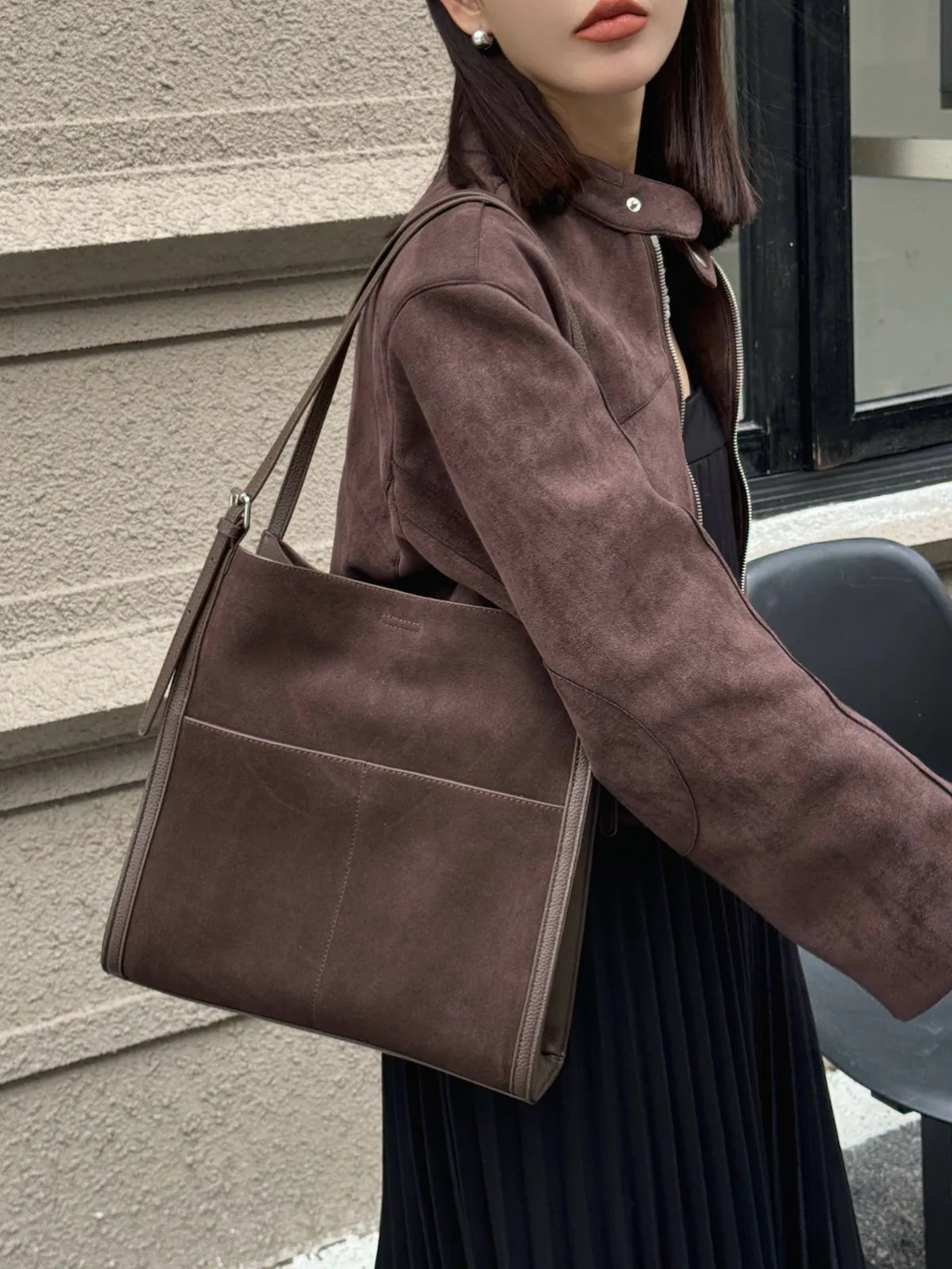 2025 new genuine leather women's bag spliced ​​multi-pocket large-capacity tote bag handbag shoulder bag armpit bag high-quality