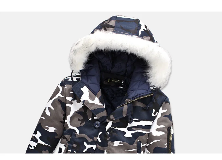 Men\'s Winter Fur Collar Long Camouflage Jacket Thick Warm Cotton Parka Fashion Army Green Hooded Coats Brand Plush Clothing