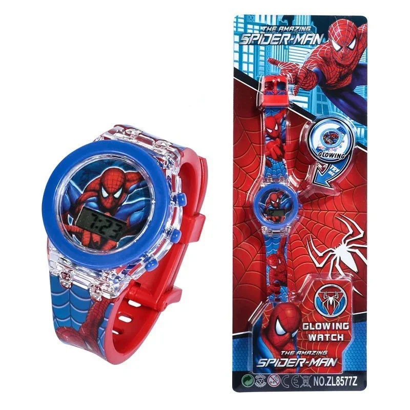 Disney Flash Light Spiderman Kids Watches for Boys Cartoon Anime Shark Mickey Children Watch Girls Student Clock Birthday Gifts