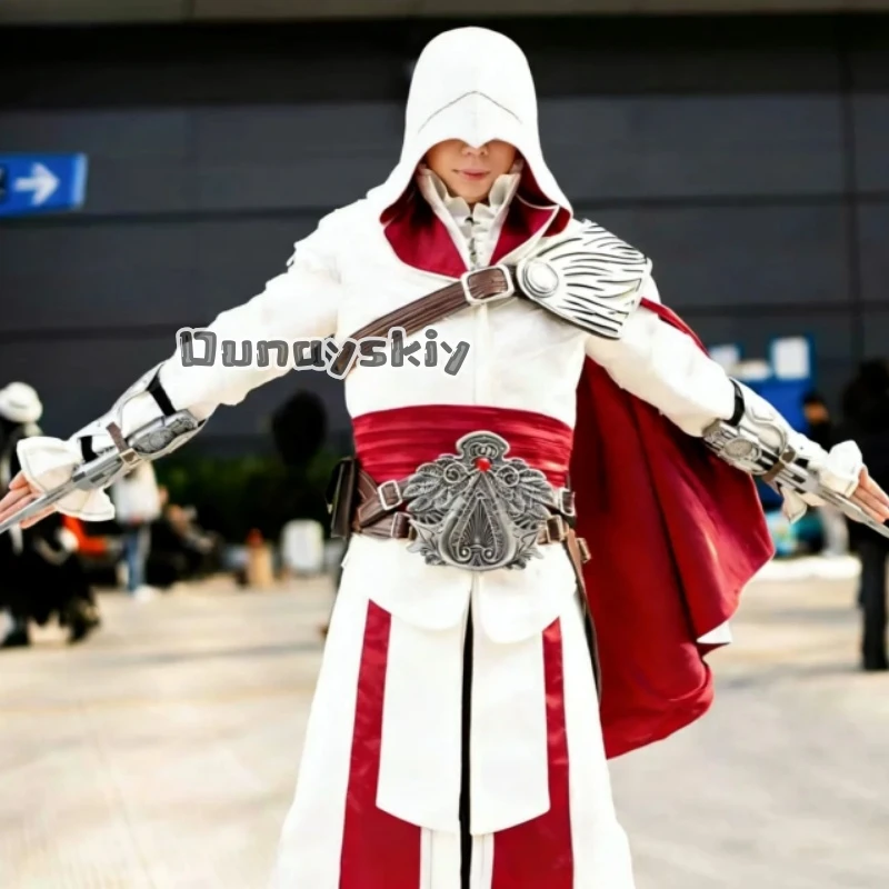 KS*26Creed Ezio Auditore Cosplay-Kostüm Schwarz Weiß Komplettset für Herren Sofort lieferbar Kostenloser Versand Halloween Comic Con Rollenspiel