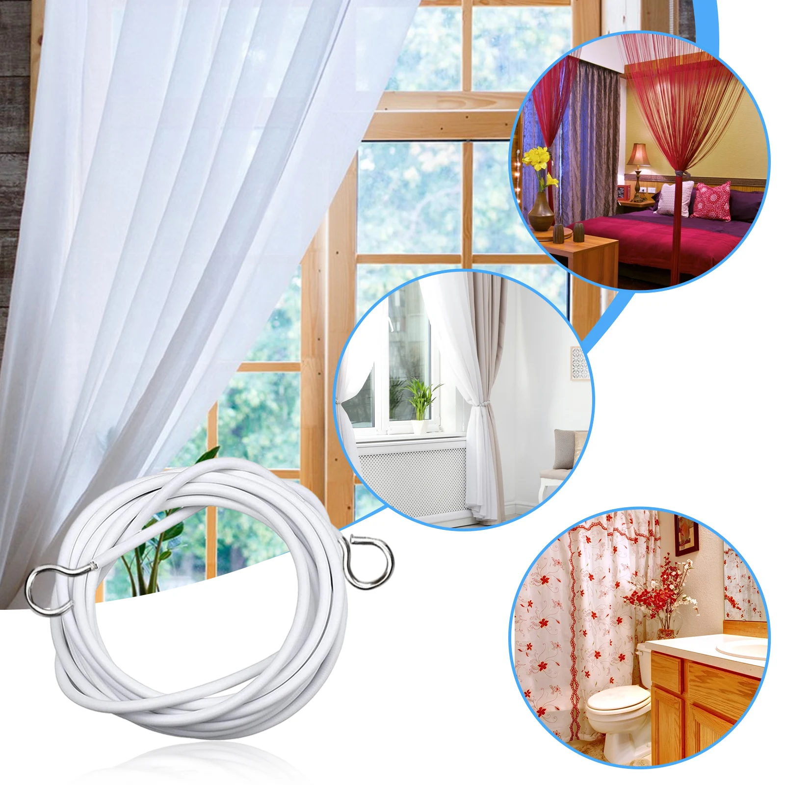 PVC Janela Cabo Cabo Net, Track Wire, White Windows Wall Hanging Line com Ganchos, OLHOS, Carro Caravanas e Barcos, 3m