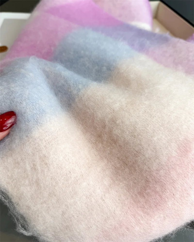 Warmer Dicker Winterschal für Damen, Mohair, Kariert, Weicher Quastenschal, Pashmina, Großer Halsdecken-Schal – Detail 36