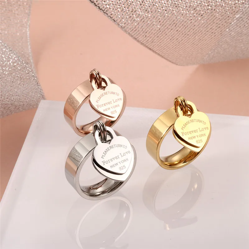 Rose Gold Color Girl Women Ring Stainless Steel Charm Finger Rings Sweet Heart Trendy Couple Ring Jewelry Friendship Gifts