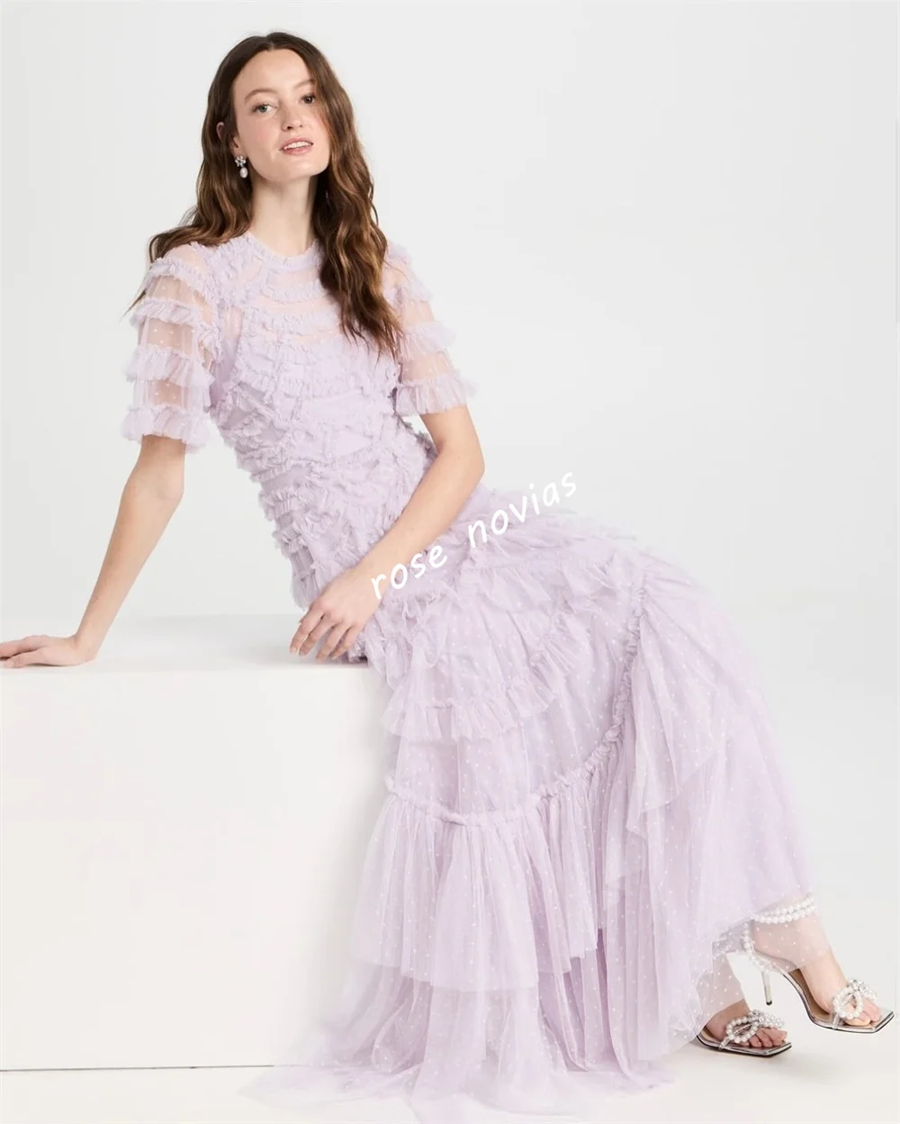 فساتين طويلة مخصصة بطيات متدرجة على شكل حرف a ورقبة دائرية مناسبة مخصصة للحفلات الراقصة امرأة أنيقة لحفلات الزفاف وحفلات العودة للوطن جودة عالية #3