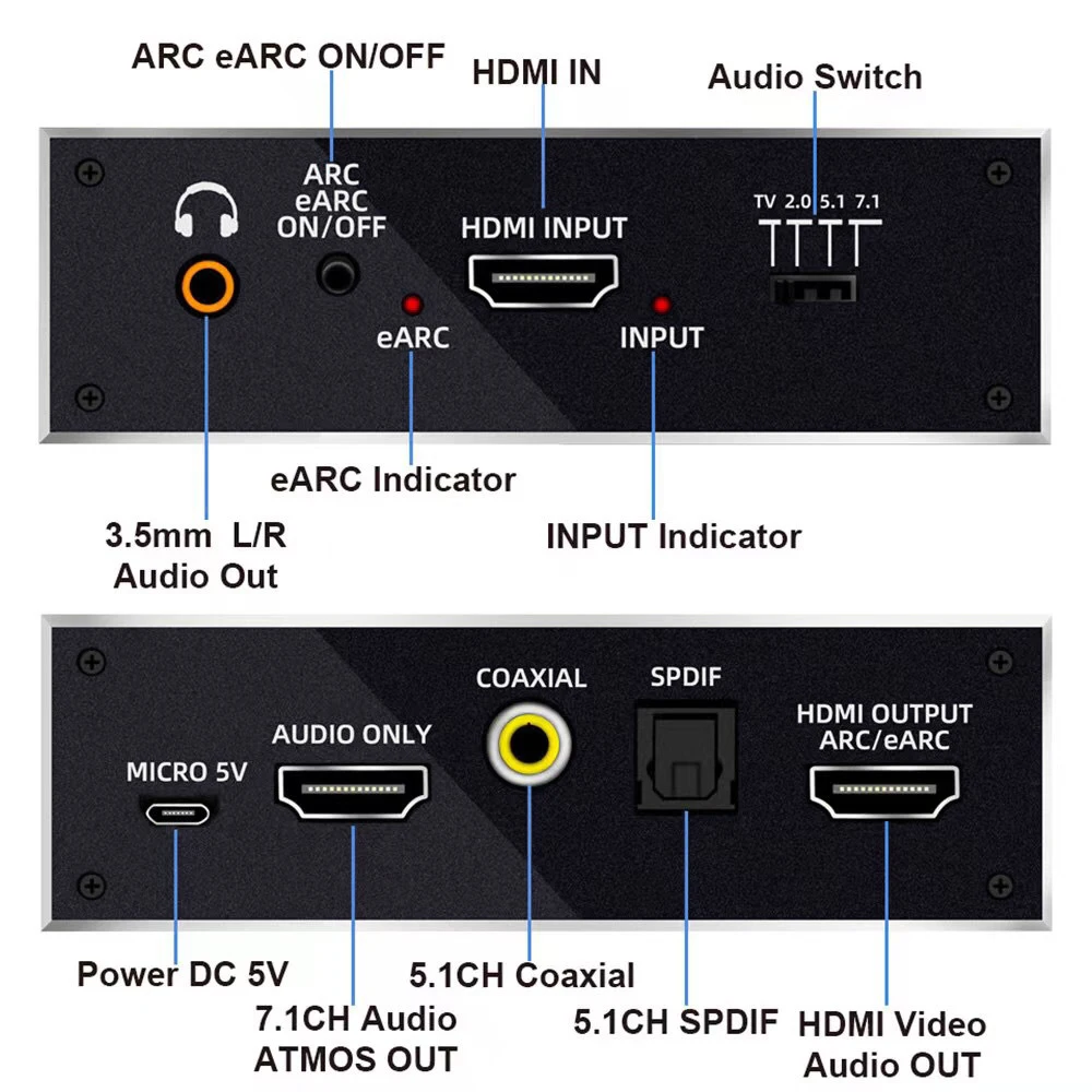 HD-MI Earc przełącznik ekstraktor Audio 4K 60Hz HD-MI 2.0 ekstraktor Audio z Earc 7.1Ch HD-MI do Toslink/koncentryczne 5.1 + HD7.1ch Audio