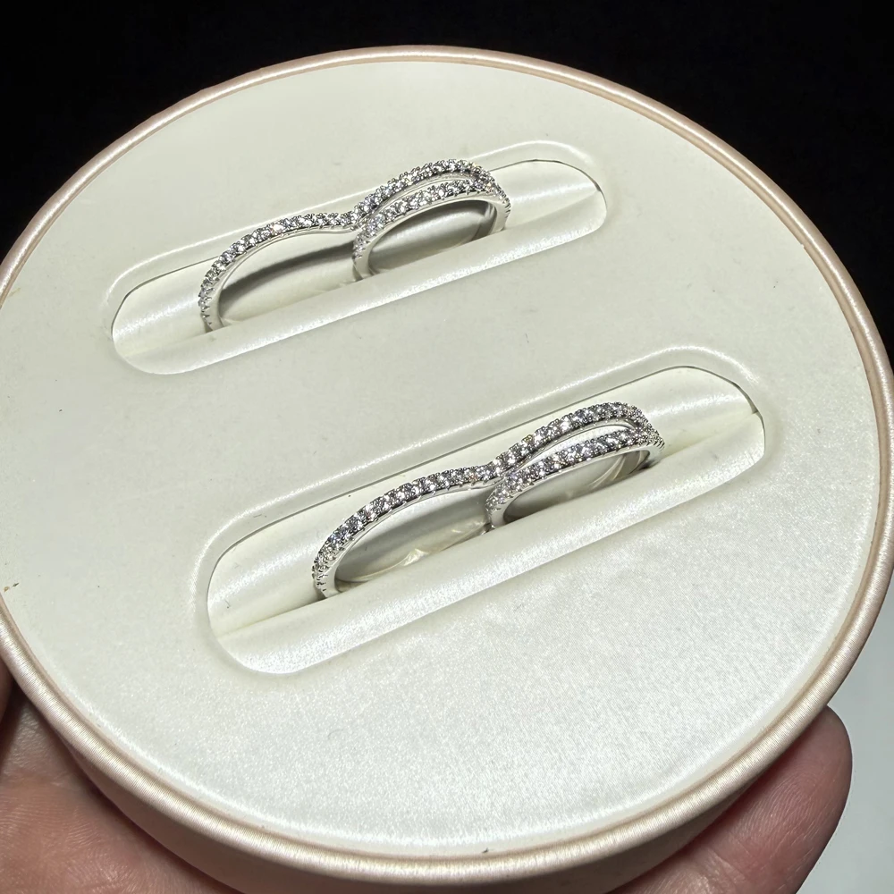 Hochwertiger Dünner Zierlicher Stapelbarer Ring mit Funkelnden Kubischen Zirkonia, Minimalistischer Vollbesetzter Ewigkeitsring, CZ-Besetzter Fingerschmuck für Frauen – Detail 5