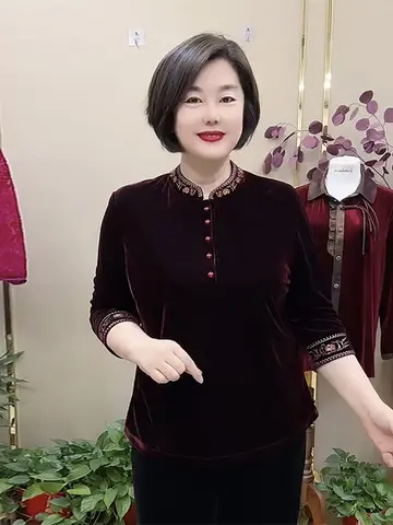 수놓기 T셔츠 중년 여성복 수놓기 실크 플리스 중년 여성용 스탠드 칼라 중국풍 엄마 의류 수놓기 실크 플리스 치파오 스탠드 칼라 Best5 수놓기 T셔츠 중년 여성복 수놓기 실크 플리스 중년 여성용 스탠드 칼라 중국풍 엄마 의류 수놓기 실크 플리스 치파오 스탠드 칼라 Best5