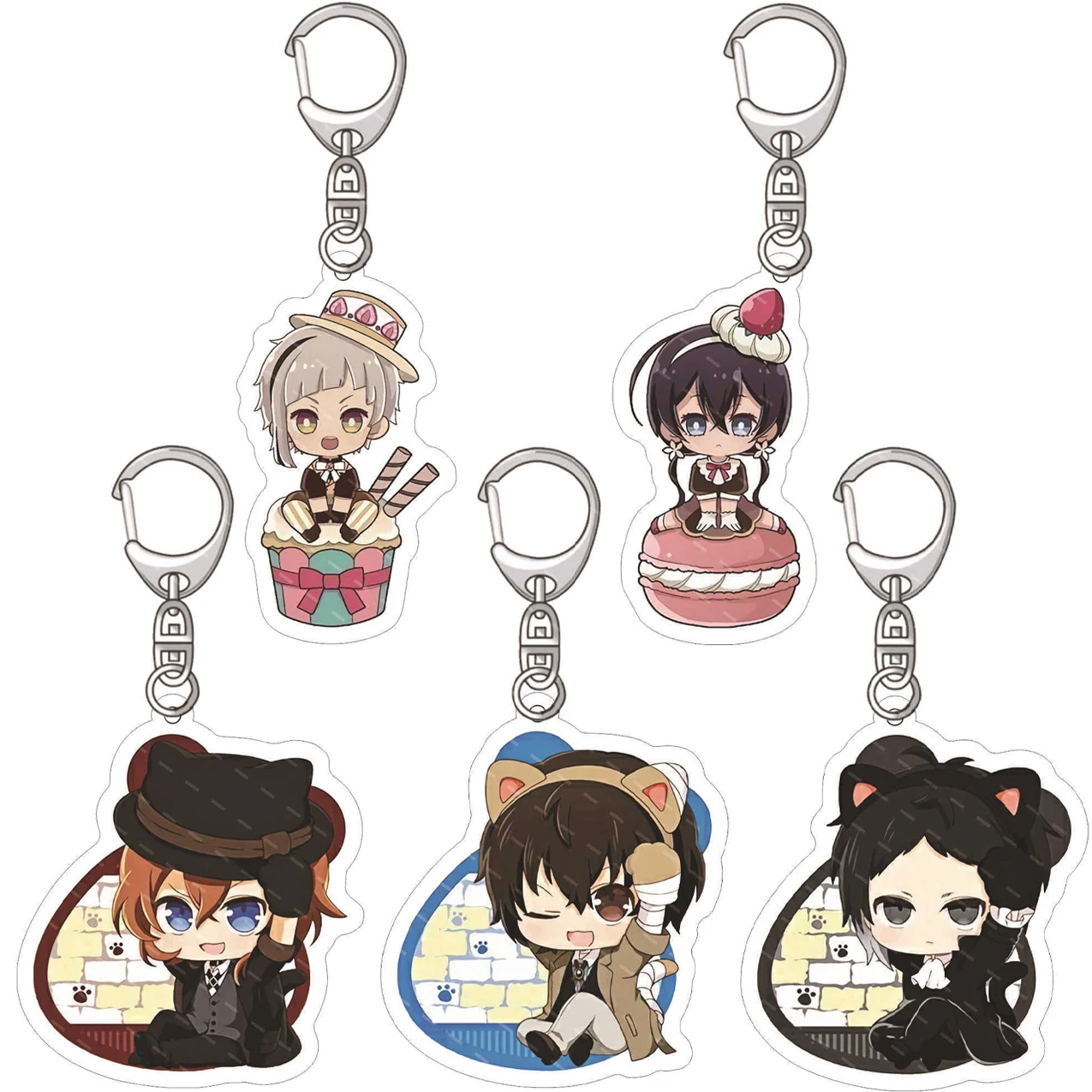 55MM Anime ‌ Bungo Stray Dogs Figur Osamu Dazai Ranpo Edogawa Atsushi Nakajima Chuuya Nakahara Acryl-Schlüsselanhänger Kawaii ‌   Geschenke