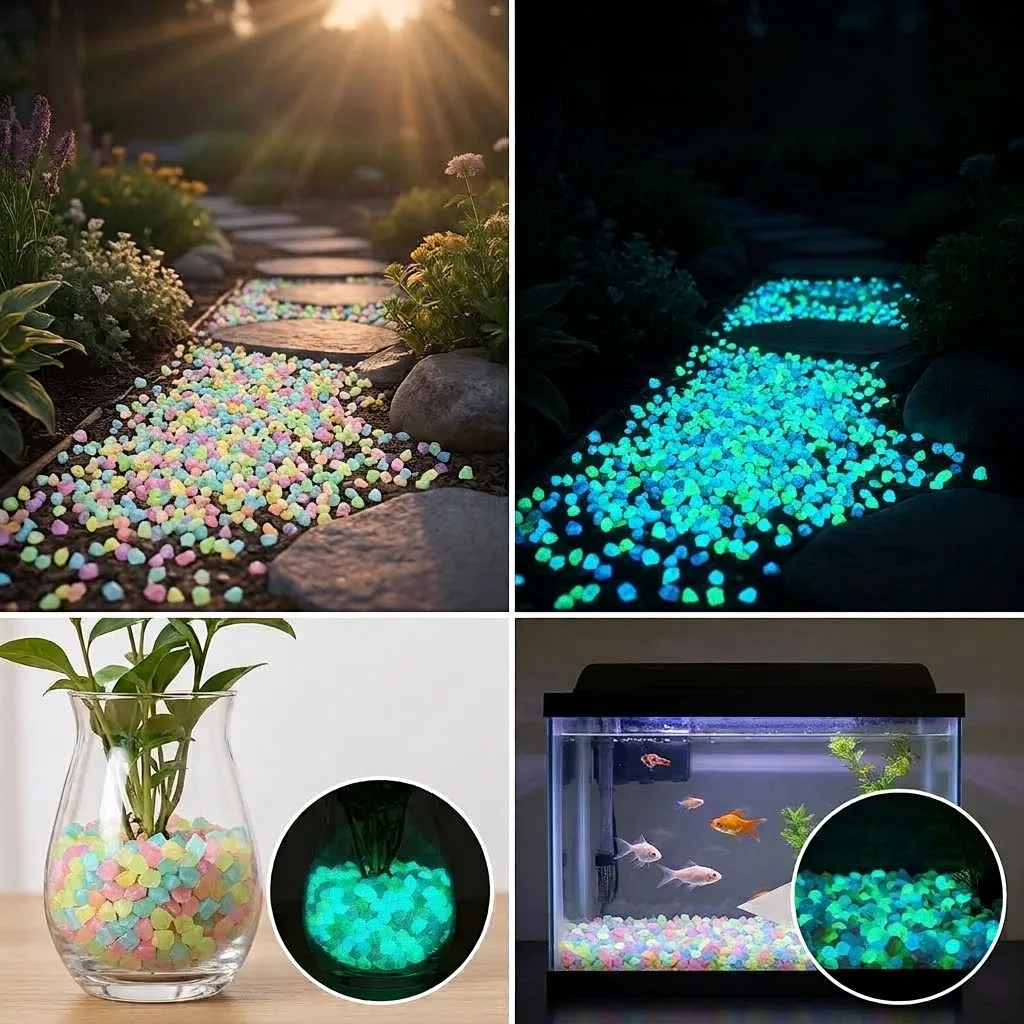 1000Pcs Luminous Sand Glow In The Dark Pebbles Stone Ideal For Home Garden Yard Outdoor Path Lawn Decoration Fish Tank Aquarium