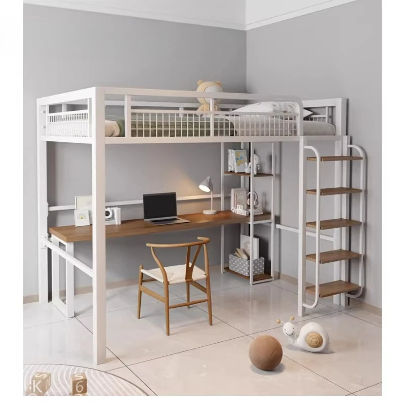 Wrought iron single upper layer steel frame bed space saving elevated under the table empty children's bunk plus