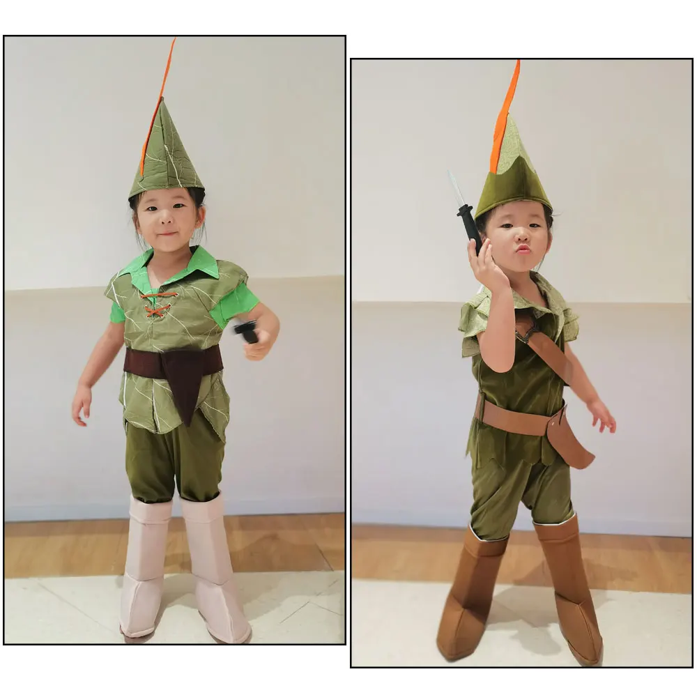 

Kids Green Fairy Elf Cosplay Dress Up Outfit Halloween Party Carnival Christmas Baby Boy's Peter Pan Role Play Costume Suit