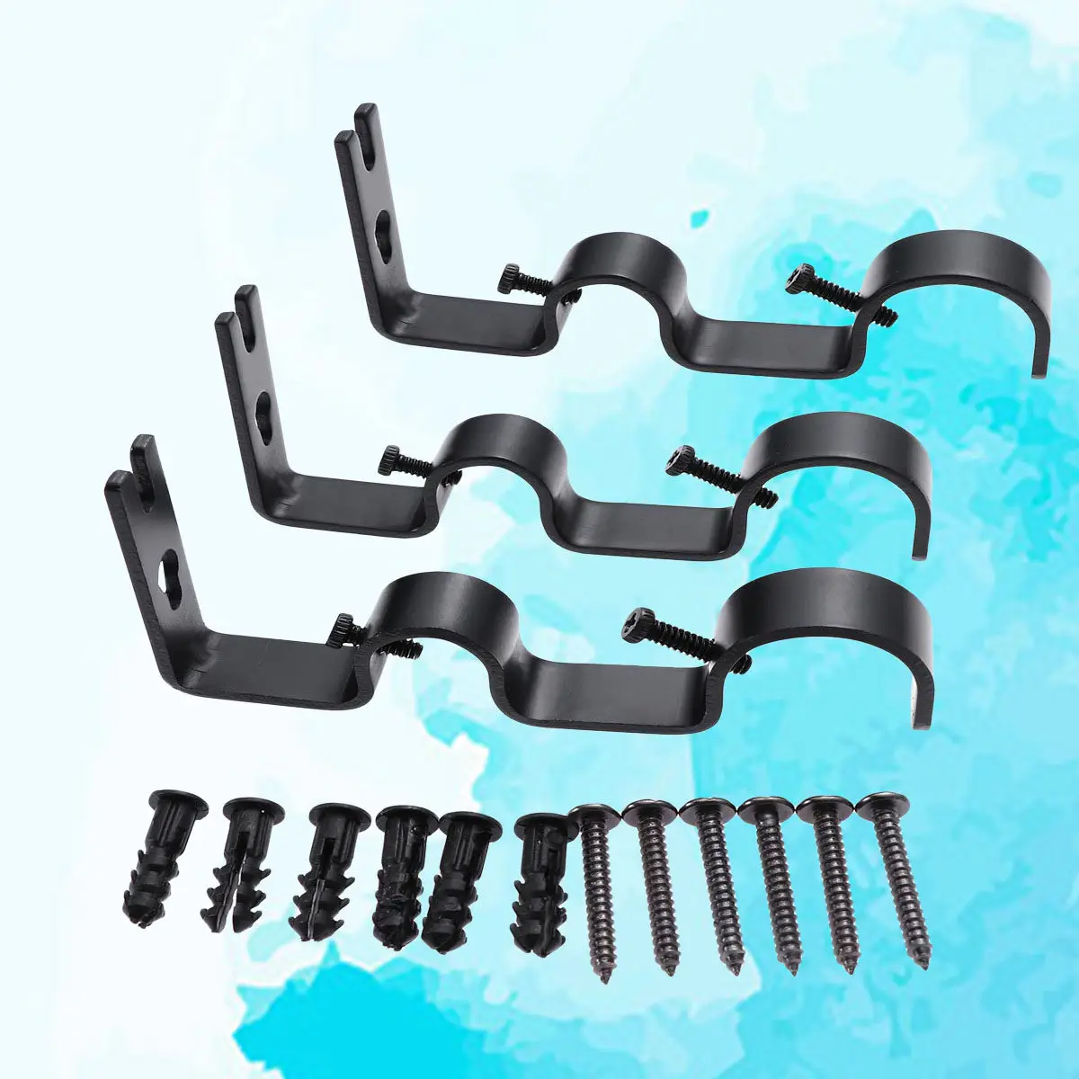3Pcs Sturdy Iron Curtain Holders Modern Vintage Design Easy Install Adjustable Bracket for 15.88mm to 25.4mm Curtain Poles