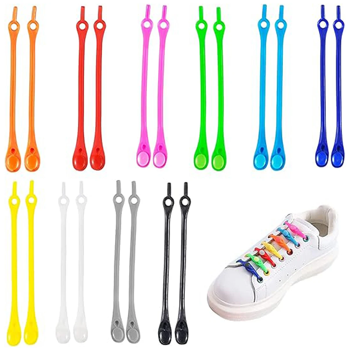 12/24-teiliges Set Lazy No-Tie elastische Silikon-Schnürsenkel für Turnschuhe, Laufschuhe und Stiefel – für Kinder und Erwachsene – Detail 10
