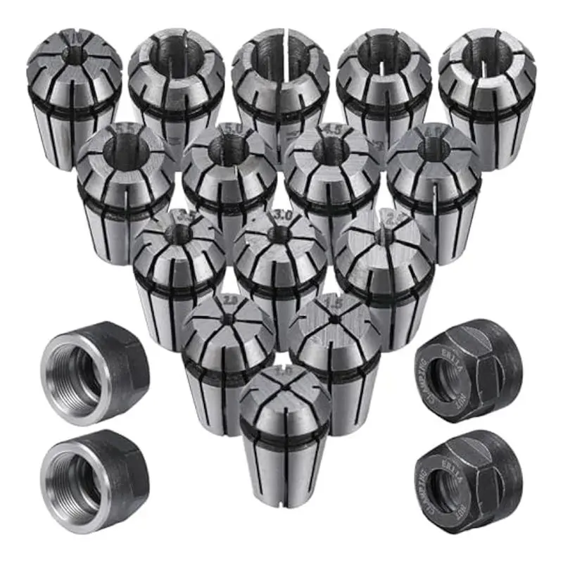 

BAAJ-ER11 Spring Collet Set M14 Thread Collet Clamping Nuts Collet Set For CNC Engraving Milling 19 PCS As Shown Metal