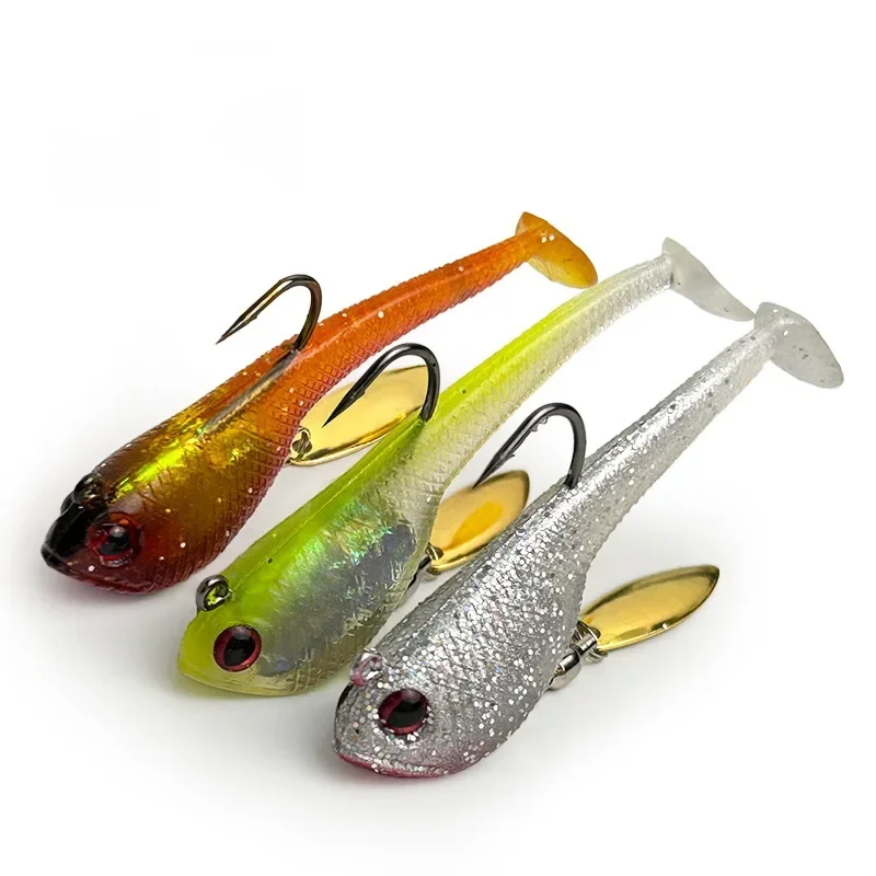 1pc 12g 65mm Fishing Lure Soft Shad Wobblers PVC Noise Glitter Swimbait Carp Bass Pike Baits Jig head Slow Metal Wobbler