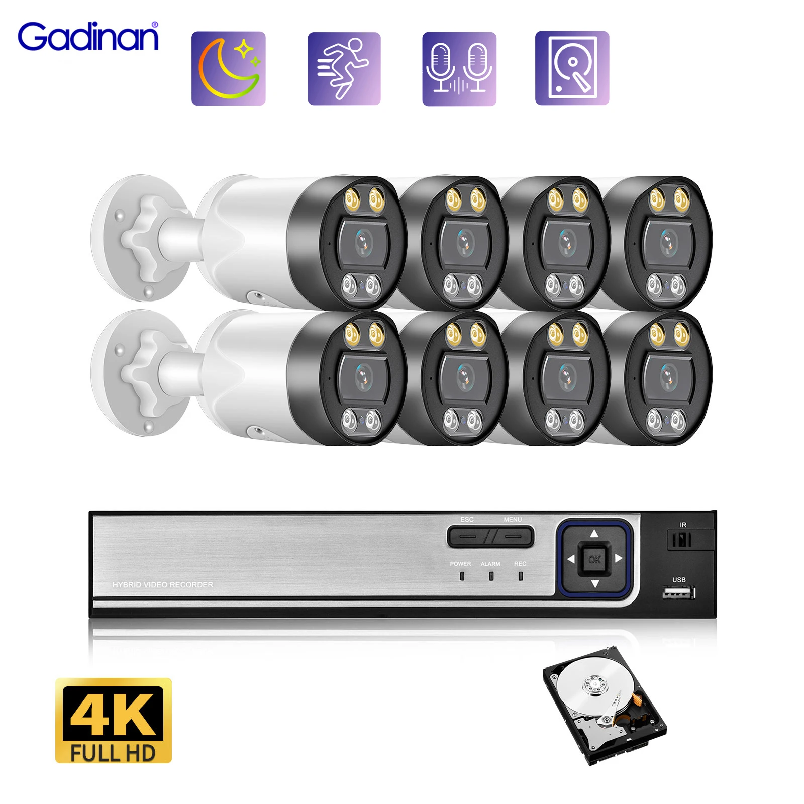 

Gadinan HD 4K 8MP IP Camera System 8CH POE NVR Kit P2P Two Way Audio Night Vision CCTV Outdoor Security Protection Surveillance