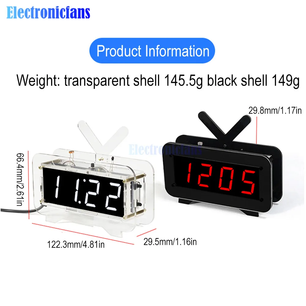 Diy Kit Digital LED Electronic Clock Voice Version 51 Microcontroller Clock Time Light Control Temperature Red/Blue/Green/White