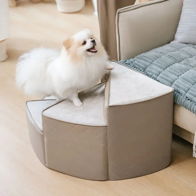 【New】Water-Repellent Faux Leather Pet Stairs 2/3/4 Step Non-Slip Dog Ramp Ladder Removable Spiral Small Dog Steps Pet