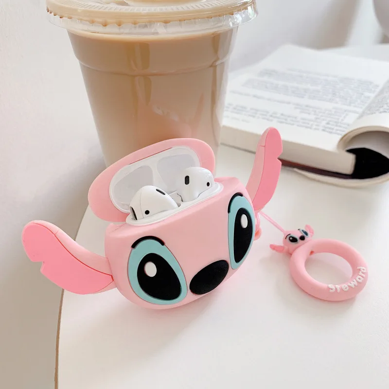 3d Disney Stitch Engelhoes Voor Apple Airpods 1 2 3 3e Hoesje Voor Airpods Pro Case Schattige Cartoon Oortelefoon Case Accessoires