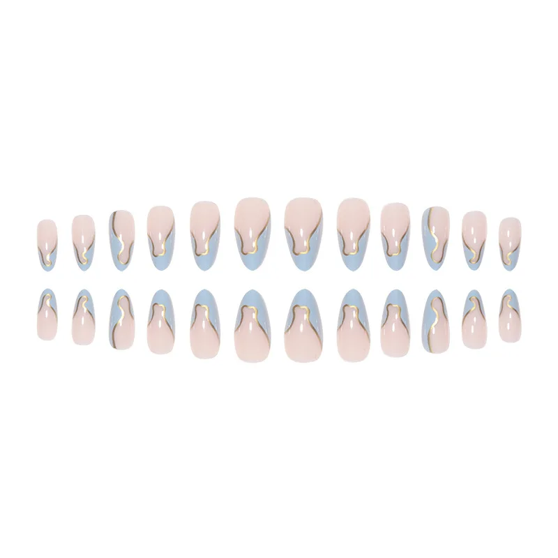 24 Pieces Long Almond Irregular French style Pattern ABS Full Cover Glossy False Nails