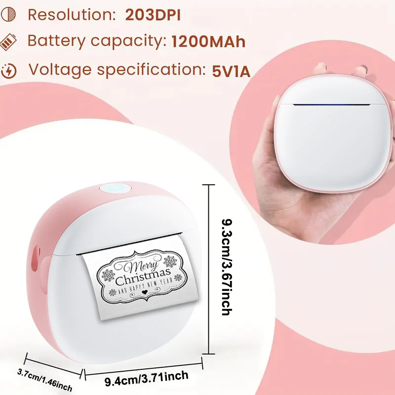 Portable Mini Wireless Printer 200dpi High Resolution USB Rechargeable Label Maker for Text Notes Photos Course Tags To-Do Lists
