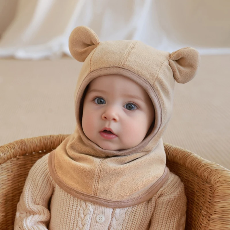 Baby Hats Scarf Set Winter Toddler Polar Fleece Balaclavas Infant Cute Ear Protection Hats Baby Boys/Girls Warm Caps Scarf set