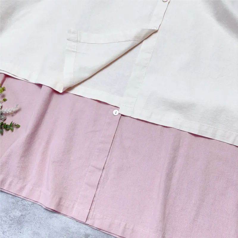 Johnature Japońska Sukienka Koszulowa z Bawełny i Lnu z Falbankami przy Kołnierzu, Letnia Nowa Sukienka z Krótkim Rękawem, Luźna, Codzienna, w Jednolitym Kolorze, Prosta Sukienka Koszulowa Damska