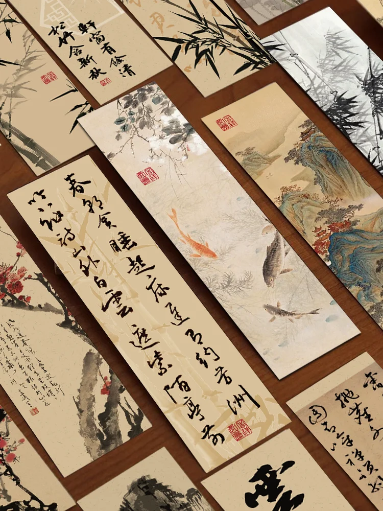 중국 서예 및 그림 책갈피, 클래식 수묵화, 시 장식, 독서 페이지, 책 표시 페이지 폴더, 30 개