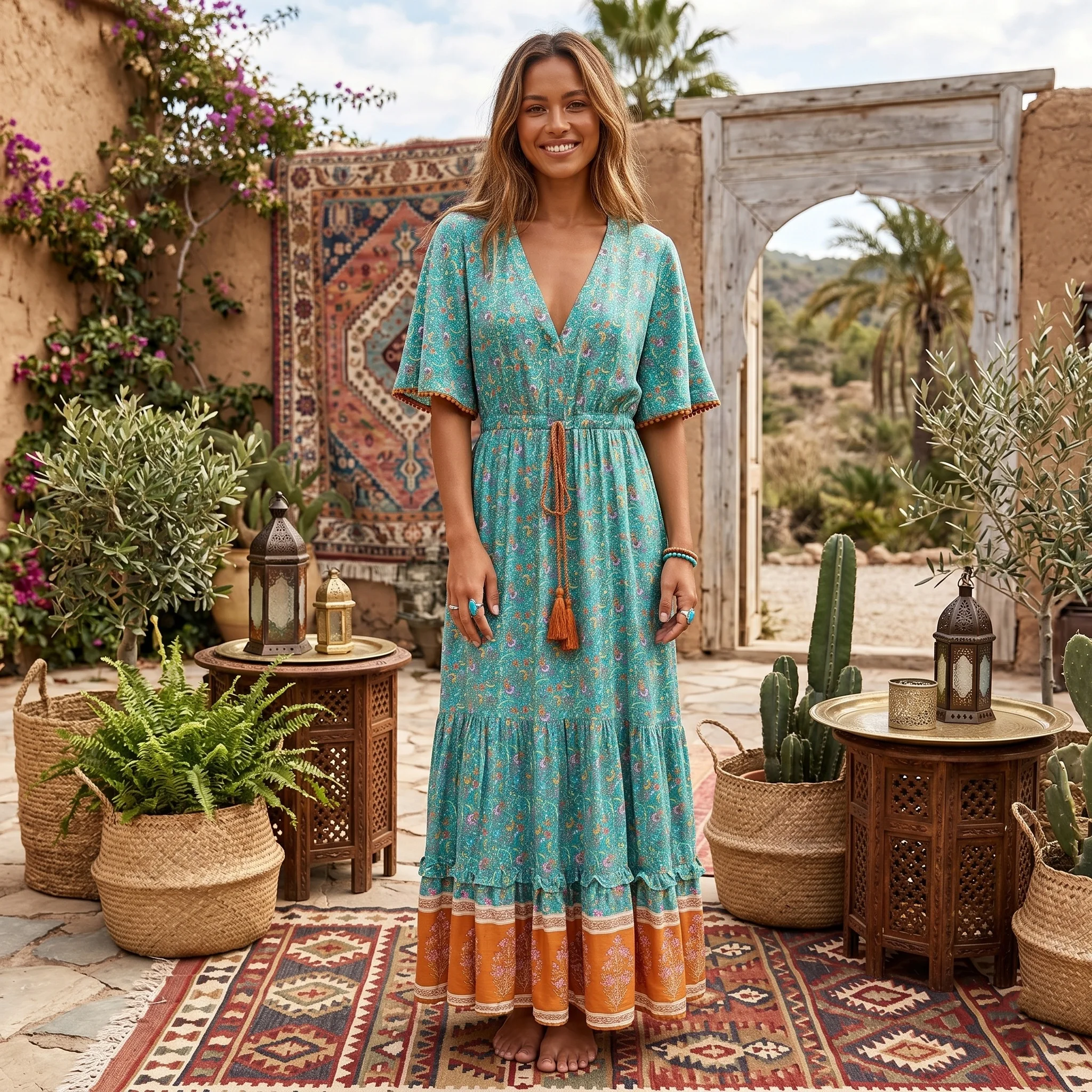 knee length dresses for ladies Boho Plus Size Bethany Maxi Dress - Blue For Women