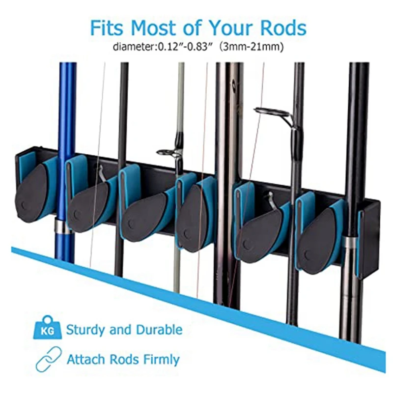 2Pack Fishing Pole Holders Wall Mounted Fishing Rod Rack/Pole Rack Holds Up To 12 Rods