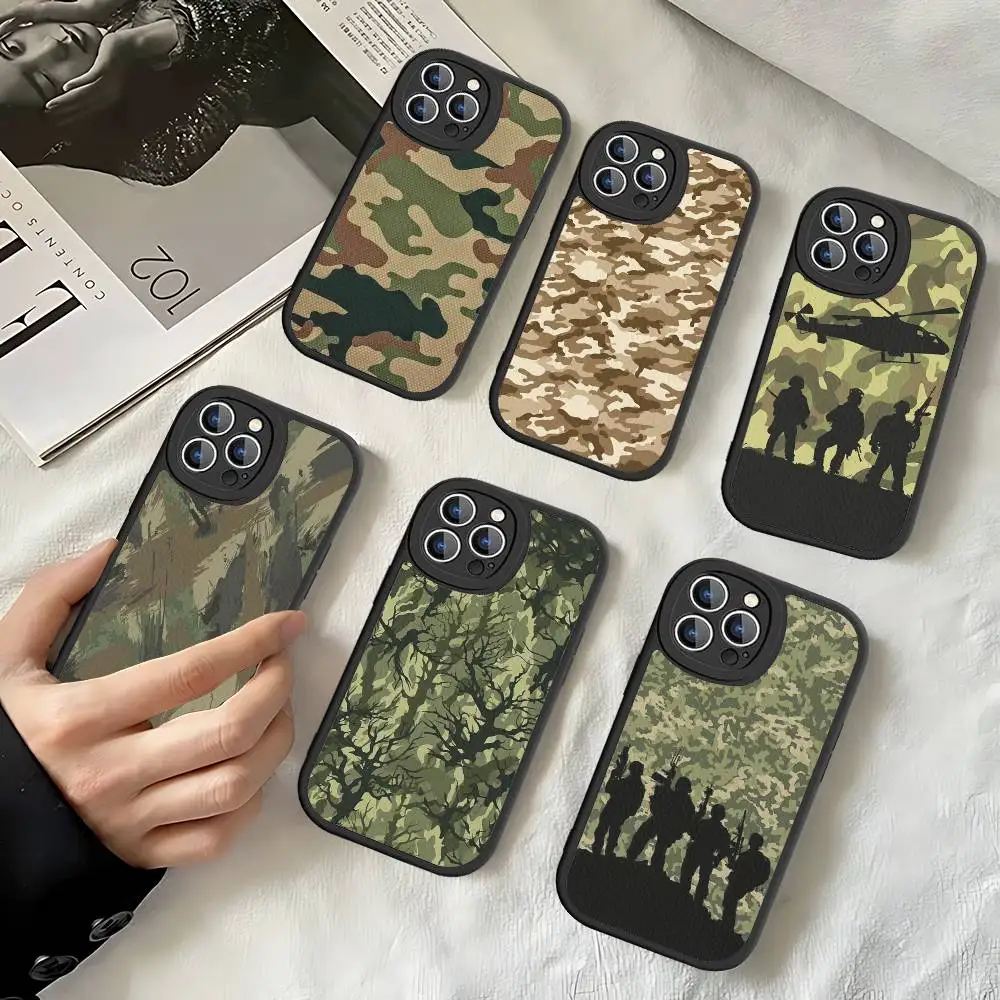 

Camouflage Camo Military Army Phone Case Hard Leather For IPhone 16 15 14 13 12 Mini 11 14 Pro Max Xs X Xr 7 8 Plus Fundas