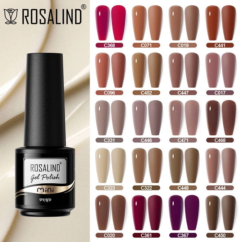 Rosalind น้ำยาทาเล็บแบบกึ่งถาวรสีเจลทาเล็บน้ำตาลแดงผสมสารเคลือบเงา esmalte สีทาเล็บเจลยูวี